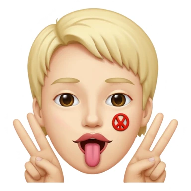 Peace sign in front of mouth with tongue sticking out  sticker