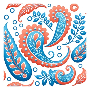 paisley motif, seamless pattern print in soft and bright Coral, pale blue, white and Bedazzled Blue colors. Must be visually appealing, 4k hd, 3000x3000, DPI 300 sticker
