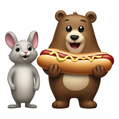 A bear with a hot dog and a bunny friend  sticker