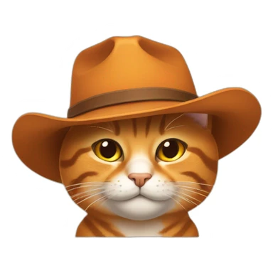 orange, smirking, tabby cat while wearing a brown cowboy hat sticker