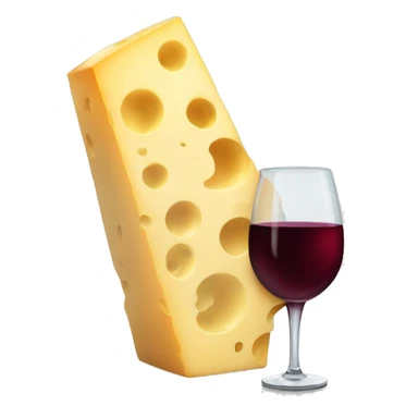 Glass of red wine and block of cheese sticker
