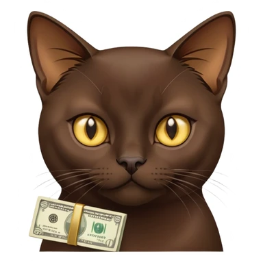 Dark brown Burmese cat with money sticker