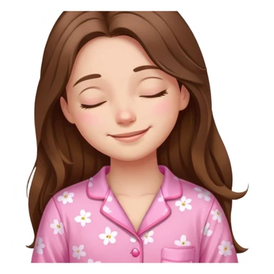 The brown long hair girl going to sleep in pink pajama with smile and closed eyes sticker