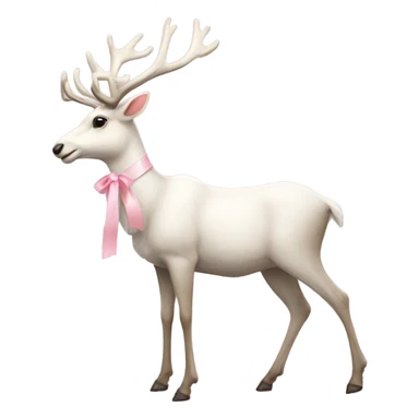 white realistic reindeer full body decorated with pale pink ribbon sticker