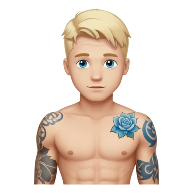 Handsome shirtless blonde hair and blue eyes white guy with body tattoos sexy pose sfw sticker