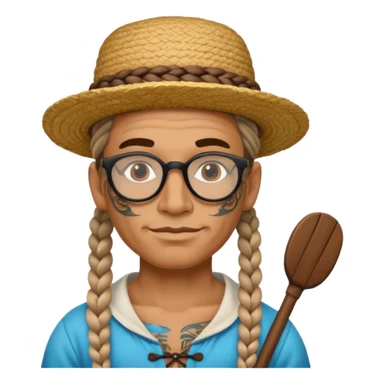 very tattoed face, normal glassess, fat venice gondolier with iconic hat and thick braided hair sticker