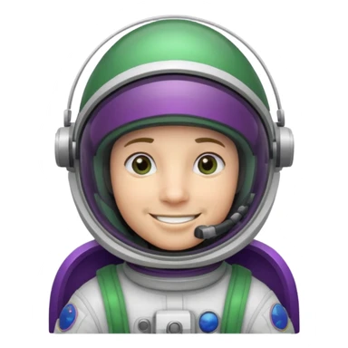 An astronaut wearing a cowboy's hat on his helmet, green and purple accents for the space suit sticker