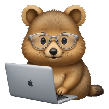 Silver-rimmed, bespectacled front quokka working on a laptop sticker