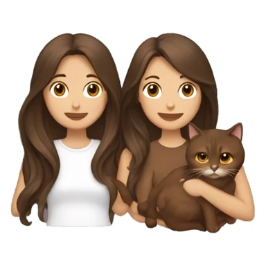 Two long hair brunettes keeping two brown cats in their hands sticker