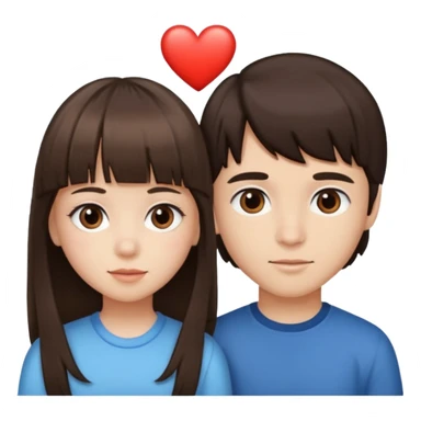 girl brunette with bangs long hair with boy dark brown hair with bangs with straight eyebrows with a light color heart between them. sticker