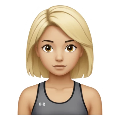 girl with dyed blonde hair and dark almost black roots, dressed as a fitness trainer, athletic top showing athlete, hair loose but neat sticker