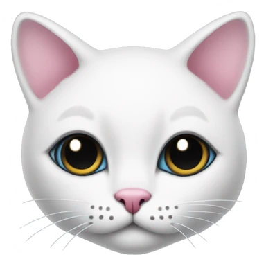 White cat with black spots, a pink nose, and a clipped ear sticker