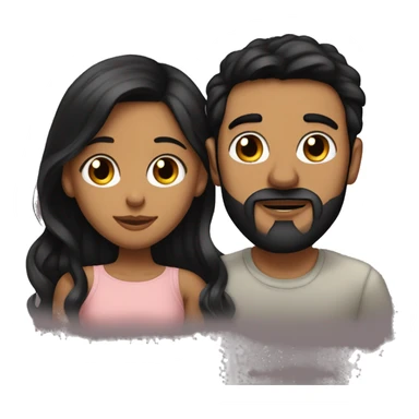 Medium skinned toned short bearded man with black hair kissing medium skin toned girl with black long hair wearing pajamas sticker