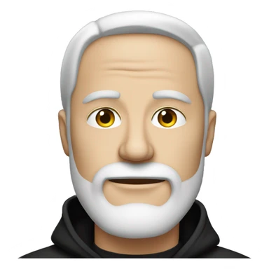 White bearded man, CEO, wearing a black hoodie sticker