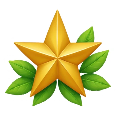 "A vibrant, golden five-pointed star emoji, with graceful green leaves subtly integrated into its points or wrapping around its base. The design should feel radiant and positive. Clean, vector-style, 32x32 pixel icon. Transparent background. Icon for achievement in health." sticker
