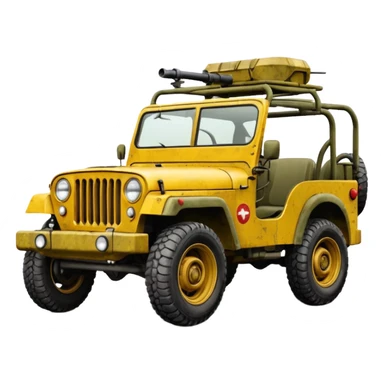 yellow military jeep with red tuning symbols sticker
