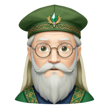 Dumbledore wear green scotland Tam o'shanter cap with decorative patterns, wear glasses, very long beard sticker