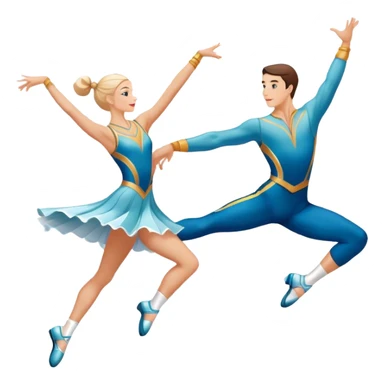Icon for Sports Dance: a white men and women in competitive attire performing a synchronized dance with acrobatic moves, dance shoes, a rhythmic floor, and a competition backdrop. The icon should capture athleticism, technique, and acrobatic precision. Transparent background. sticker