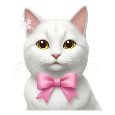White cat with a pink bow in its hair and snowflakes in the background  sticker