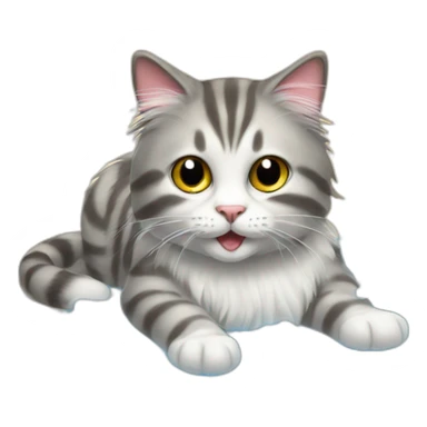 fluffy cat washes the floor, there are bubbles around sticker