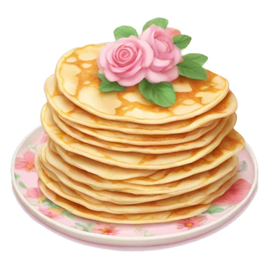Crepes stacked on a light pink porcelain plate with floral print  sticker