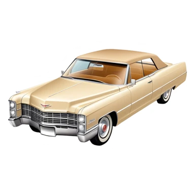Beige 1966 Cadillac DeVille icon, ultra simplified design, clean 30-degree angle, just essential contours, Once Upon a Hollywood car, iOS emoji style sticker
