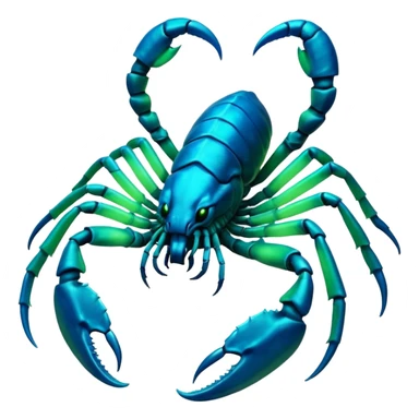 3D render of Radioactive Scorpion, bioluminescent deep sea style, glowing neon blue and green lights, dark background to contrast the glow, translucent organic textures. sticker