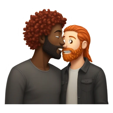 Man with red hair kisses black man with beard and short dread locks sticker