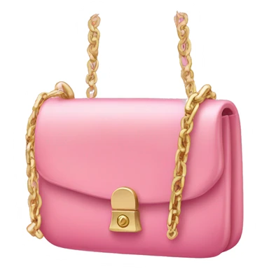 A cute pink tiny purse with gold chain and logo sticker