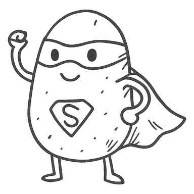 a potato dressed as a superhero, hand drawn style sticker