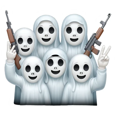 Fantasmas con un fusil y haciendo haciendo en en forma de ✌️ con los dedos sticker