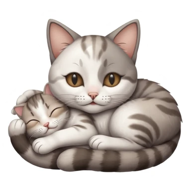 grey and white small cat with eyes closed lying down upside down with its head resting on its curled paw sticker