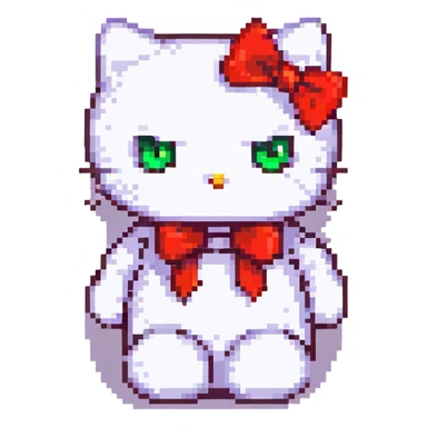 angry hello kitty, pixel art style, red bow, glaring eyes, clenched fists sticker