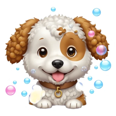 white curly dog with soap bubbles sticker