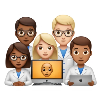 R&D team analyzing results on a computer sticker