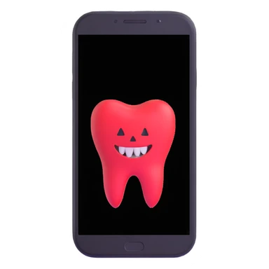 smartphone with a tooth-shaped logo on screen sticker