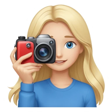  blue eyes blonde girl photographer cartoon taking picture in middle of taking picture camera in front of face long hair smiling funny flash professiona sticker