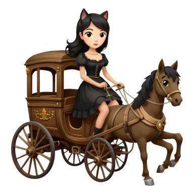  Rustic all black antique wood Gypsy 1854 pretty dark-haired Catgirl driving a huge horse-drawn fancy French stagecoach Caravan on a bumpy scary ghost trail in the woods  sticker