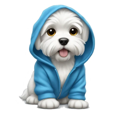 White maltese puppy using a blue hoodie sticker