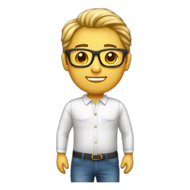 Homme enfant blanc avec les cheuveux cours sur le côté et long attaché au dessus avec des taches de rousseurs et des lunettes sticker