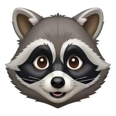 Cinematic-Comical-Raccoon-Portrait-Emoji – Head tilted dramatically with an exaggeratedly amused expression, featuring a fluffy grey coat with a signature black "bandit" mask, wide, mischievous brown eyes filled with playful disbelief. sticker