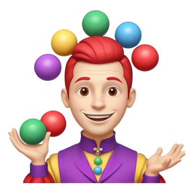 circus juggler portrait, head and shoulders only, colorful outfit collar, playful grin, juggling balls visible near shoulders, 3D cartoon, mobile game icon style, clean background, no text, no watermark
 sticker