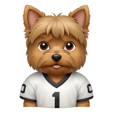 Yorkie wearing a football jersey sticker