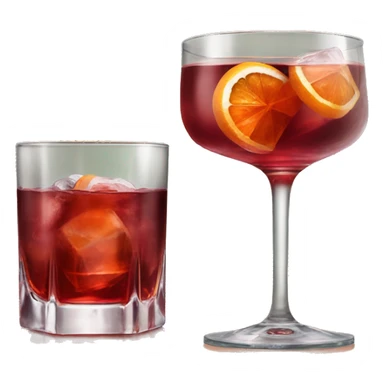 Negroni cocktail with one big clear ice cube in a pretty tumblr Glas  sticker