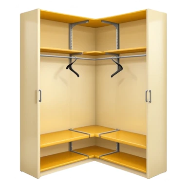 Glossy cream PVC corner closet with L-shaped design, fitted into sticker