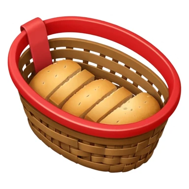 top-down view of nearly empty bread basket with single breadcrumb left, red nearly depleted battery icon (5%) in upper right, bold outlines, flat colors, gentle gradients, emoji style sticker