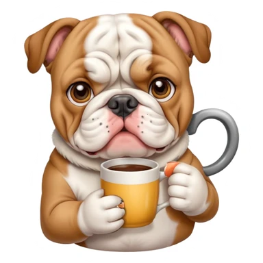 cute English bulldog holding a mug sticker