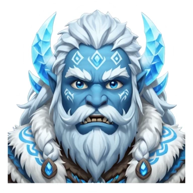 Legendary fantasy orc Christmas portrait icon, Frostfather and Snow Maiden inspired, primal winter god style, massive icy beard, glowing blue eyes, heavy fur coat, tribal frost runes, powerful brutal presence, blizzard atmosphere, clean stylized emoji icon, male/female variant
 sticker