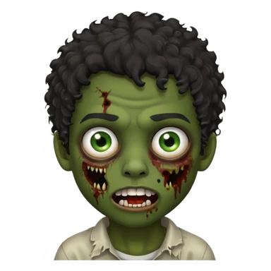 menino com cabelo cacheado preto e olhos marrons, com boca de zumbi sticker
