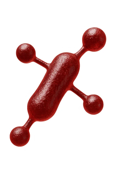 molecola chimica 3d rossa lunga iperrealistica fluttua in aria, 4k sticker